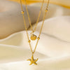 Wholesale Doublelayer Starfish Shell Clavicle Chain Necklace For Women With Animal Zodiac Patterns Made Of Titanium Steel And Electroplated