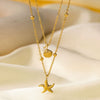 Wholesale Doublelayer Starfish Shell Clavicle Chain Necklace For Women With Animal Zodiac Patterns Made Of Titanium Steel And Electroplated