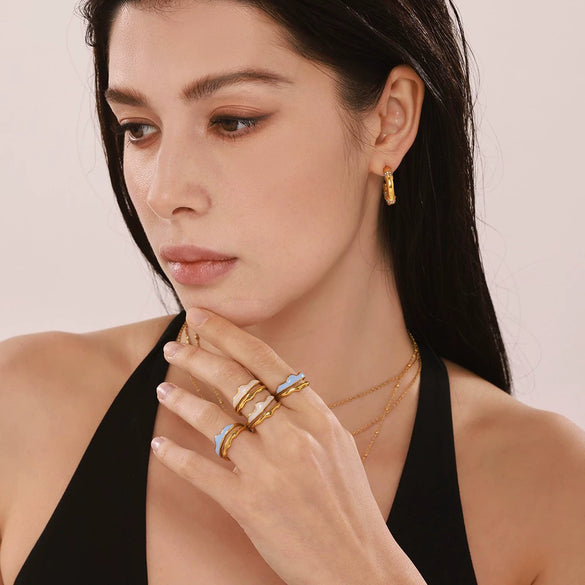 Wholesale Doublelayer Wave Stainless Steel Gold Plated Electroplated Geometric Light Luxury Women's Jewelry Ring