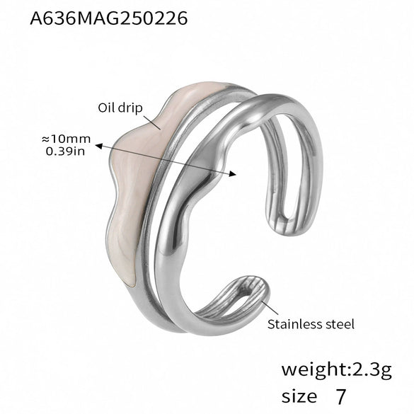 Wholesale Doublelayer Wave Stainless Steel Gold Plated Electroplated Geometric Light Luxury Women's Jewelry Ring