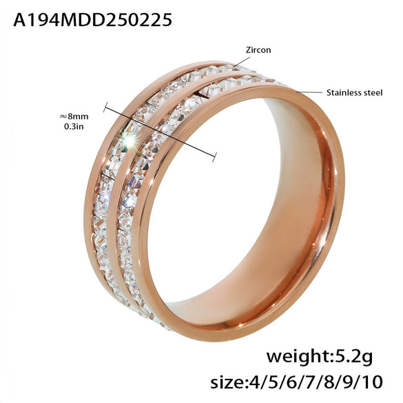 Wholesale Doublelayer Zircon Food Finger Ring In Light Luxury Style Made Of Stainless Steel With 18K Real Gold Plated And Geometric Shape