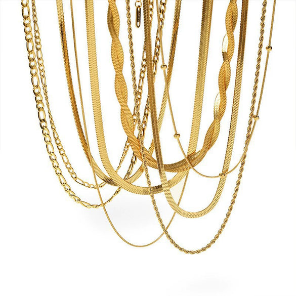 Wholesale Doublelayered Geometric Stainless Steel Blade Chain Necklace For Women With Pvd Furnace Vacuum Real Gold Plating