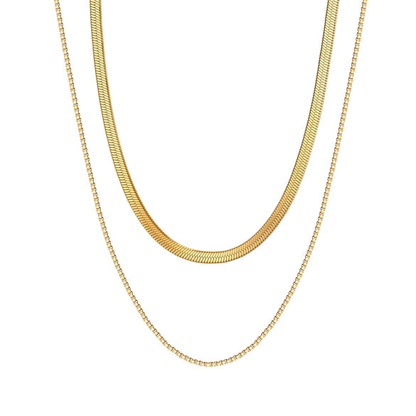 Wholesale Doublelayered Snake Bone Chain Necklace For Women Geometric Retro Gold Electroplated Calendering Chain