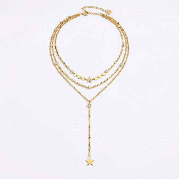 Wholesale Doublelayered Tassel Geometric Stainless Steel Necklace With Electroplating Design For Women