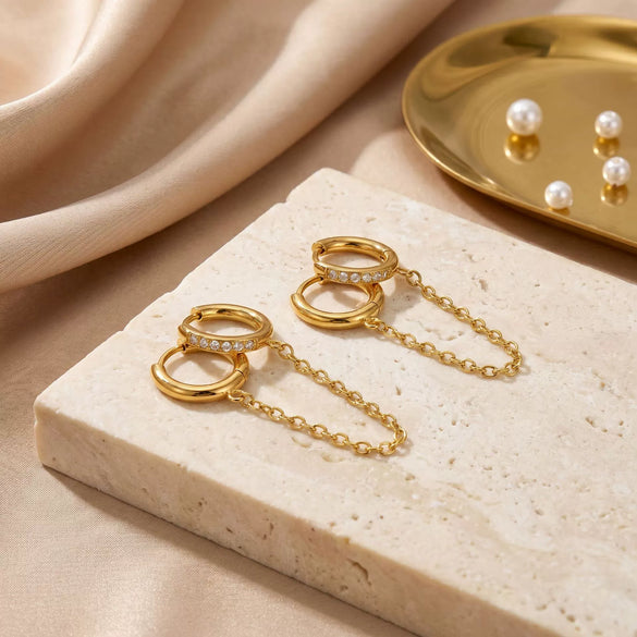 Wholesale Doublering Diamondencrusted Chain Earrings For Women Titanium Steel Electroplated Highend Style