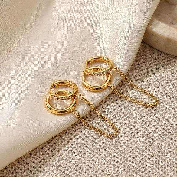 Wholesale Doublering Diamondencrusted Chain Earrings For Women Titanium Steel Electroplated Highend Style