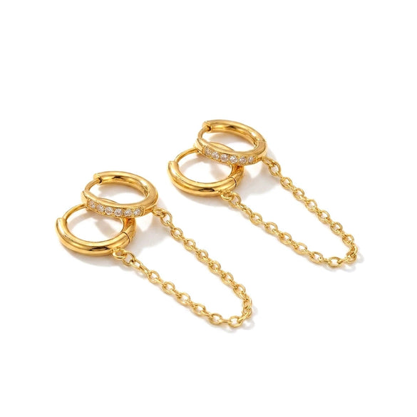 Wholesale Doublering Diamondencrusted Chain Earrings For Women Titanium Steel Electroplated Highend Style