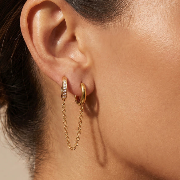 Wholesale Doublering Diamondencrusted Chain Earrings For Women Titanium Steel Electroplated Highend Style