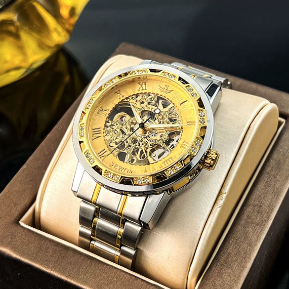 Wholesale Doublesided Cut Out Mechanical Men's Watch With Alloy Case And Stainless Steel Strap Round Dial