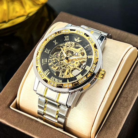 Wholesale Doublesided Cut Out Mechanical Men's Watch With Alloy Case And Stainless Steel Strap Round Dial