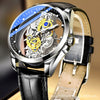 Wholesale Doublesided Hollowout Fullautomatic Men's Watch Alloy Stainless Steel Mineral Strengthened Glass Mirror Round Business Style Waterproof Luminous