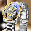 Wholesale Doublesided Hollowout Fullautomatic Men's Watch Alloy Stainless Steel Mineral Strengthened Glass Mirror Round Business Style Waterproof Luminous