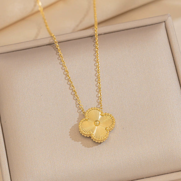 Wholesale Doublesided Laser Electroplated Titanium Steel Necklace With Fourleaf Clover Heart Water Drop Bell Patterns Unisex Light Luxury Geometric Jewelry