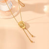Wholesale Drawable Sweater Chain Necklace For Women Titanium Steel With Geometric Pattern And Steel Ball Tassel