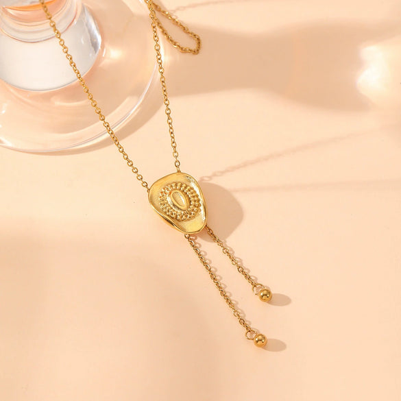 Wholesale Drawable Sweater Chain Necklace For Women Titanium Steel With Geometric Pattern And Steel Ball Tassel