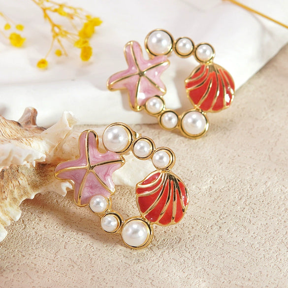 Wholesale Dripping Oil Style Animal Zodiac Pattern Stainless Steel Earrings For Women