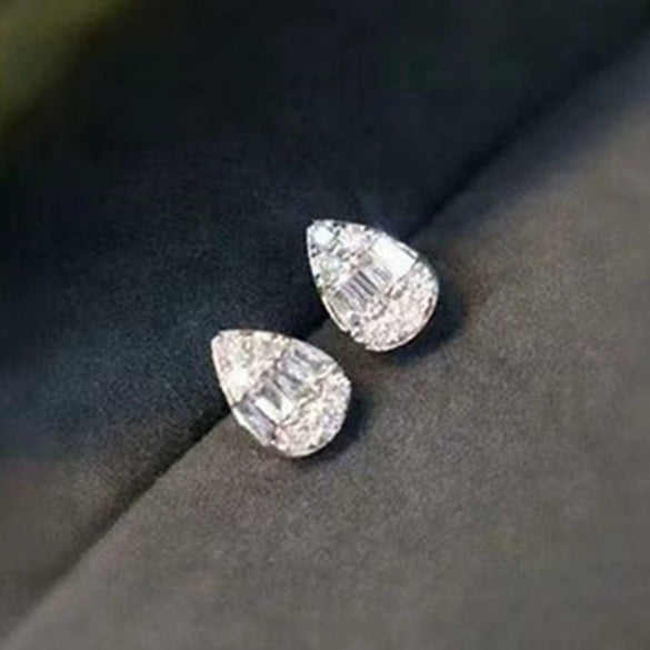 Wholesale Drop Shape Copper White Gold Plated Women's Diamond Zircon Earrings