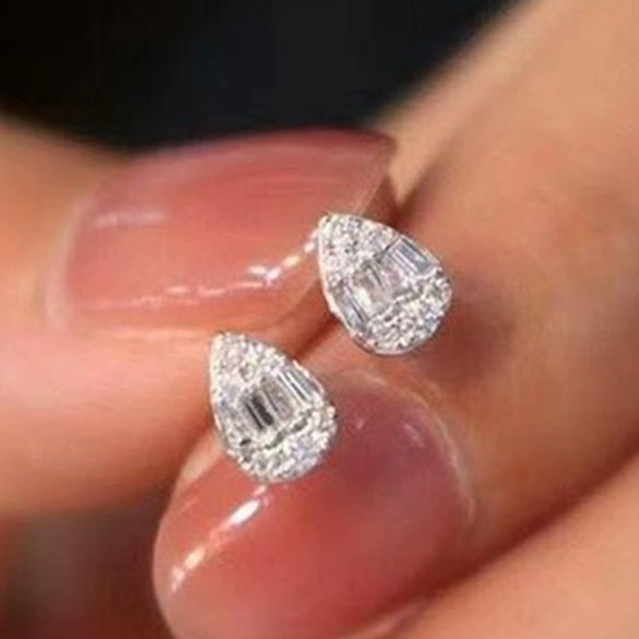 Wholesale Drop Shape Copper White Gold Plated Women's Diamond Zircon Earrings