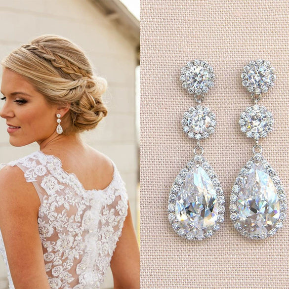 Wholesale Drop Shape Copper Zircon Earrings