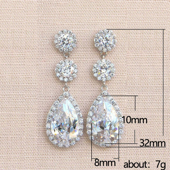 Wholesale Drop Shape Copper Zircon Earrings