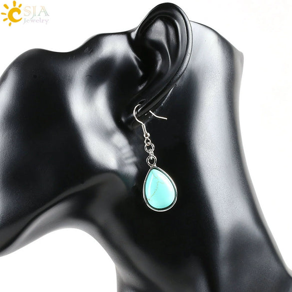 Wholesale Drop Shape Natural Semiprecious Stone And Copper Women's Earrings Minimalist Style