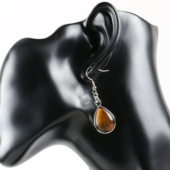 Wholesale Drop Shape Natural Semiprecious Stone And Copper Women's Earrings Minimalist Style