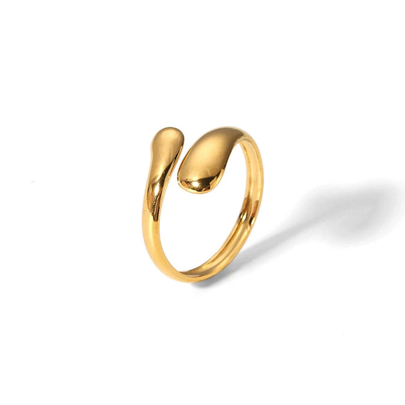 Wholesale Drop Shape Opening Ring Titanium Steel 18K Gold Plated Electroplated Simple Cold Wind Smooth Snake Ring Unisex