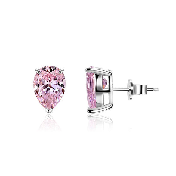 Wholesale Drop Shape Pink Diamond S925 Sterling Silver Earrings Light Luxury Style