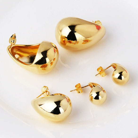 Wholesale Drop Shaped Hollow Fashion Natural Low Allergy Copper Electroplated Real Gold Earrings For Women