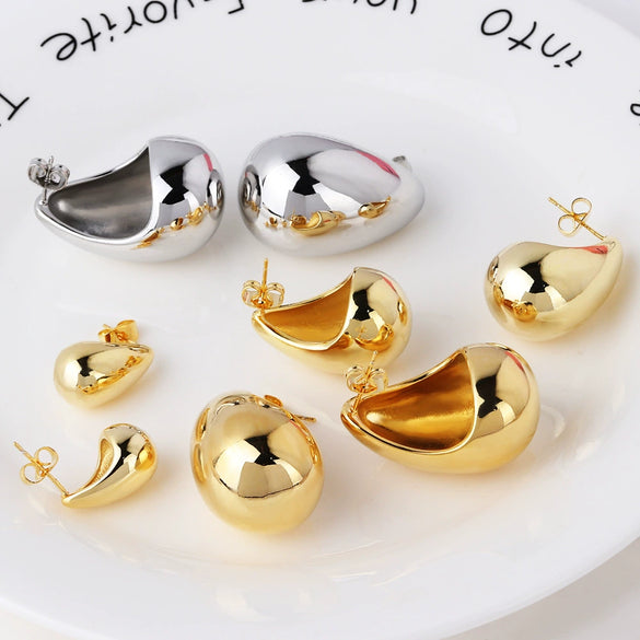 Wholesale Drop Shaped Hollow Fashion Natural Low Allergy Copper Electroplated Real Gold Earrings For Women