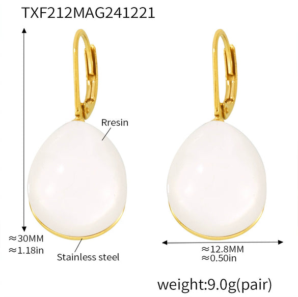 Wholesale Drop Shaped Resin And Stainless Steel Earrings With 18K Real Gold Plated Electroplating For Women