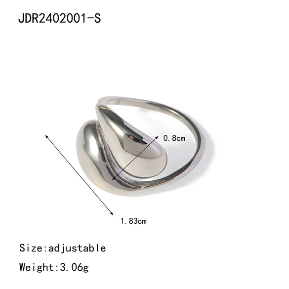 Wholesale Drop Shaped Stainless Steel Staggered Opening Ring With 18K Gold Electroplating And Niche Design