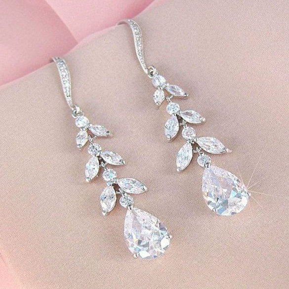 Wholesale Dropshaped Copper Zircon Tassel Women's Earrings