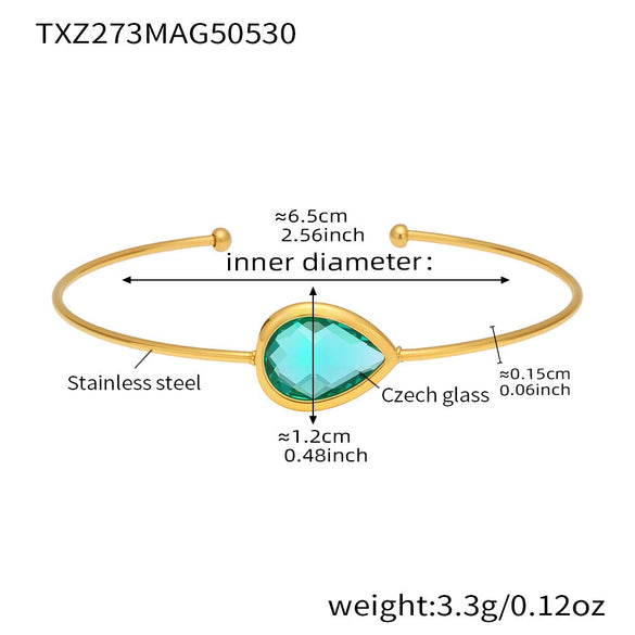 Wholesale Dropshaped Czech Glass Open Bracelet Stainless Steel 18K Gold Plated Geometric Jewelry