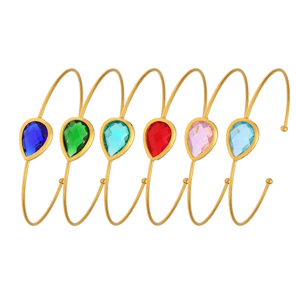 Wholesale Dropshaped Czech Glass Stone Open Bracelet 316L Stainless Steel 18K Gold Plated Geometric Design Luxury Bracelet
