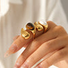 Wholesale Dropshaped Stainless Steel Ring Inlaid With Tiger Eye Stone Minimalist Style Women's Jewelry