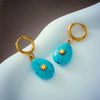 Wholesale Dropshaped Turquoise Titanium Steel Hanging Earrings Retro Simple Classical Electroplated For Women