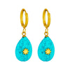 Wholesale Dropshaped Turquoise Titanium Steel Hanging Earrings Retro Simple Classical Electroplated For Women