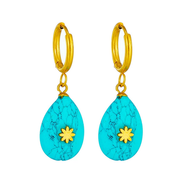 Wholesale Dropshaped Turquoise Titanium Steel Hanging Earrings Retro Simple Classical Electroplated For Women