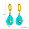 Wholesale Dropshaped Turquoise Titanium Steel Hanging Earrings Retro Simple Classical Electroplated For Women