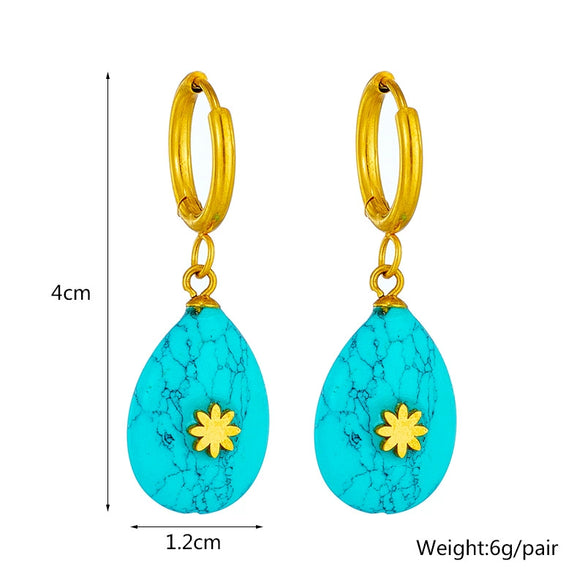 Wholesale Dropshaped Turquoise Titanium Steel Hanging Earrings Retro Simple Classical Electroplated For Women