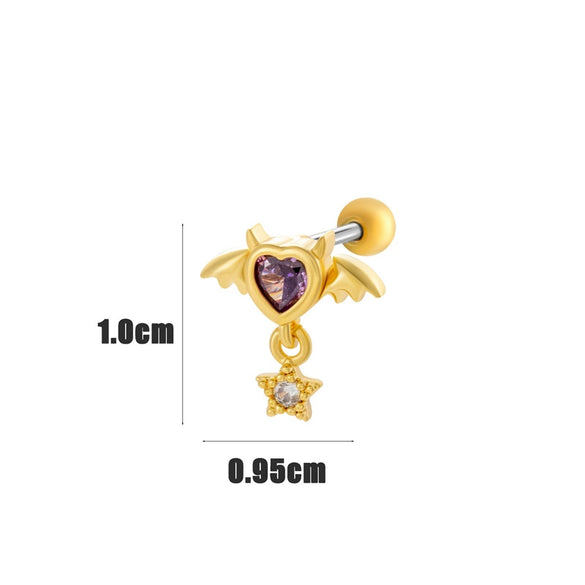 Wholesale Ear Bone Nail Copper Inlaid Zircon Stainless Steel Heart Pattern Electroplated For Women Girly Princess Style