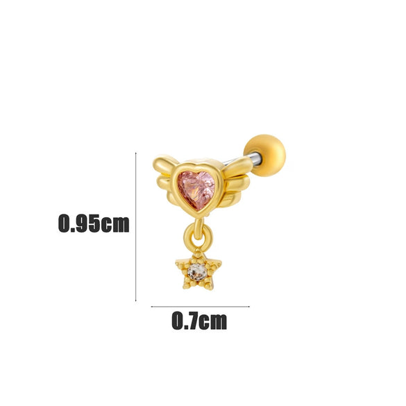 Wholesale Ear Bone Nail Copper Inlaid Zircon Stainless Steel Heart Pattern Electroplated For Women Girly Princess Style