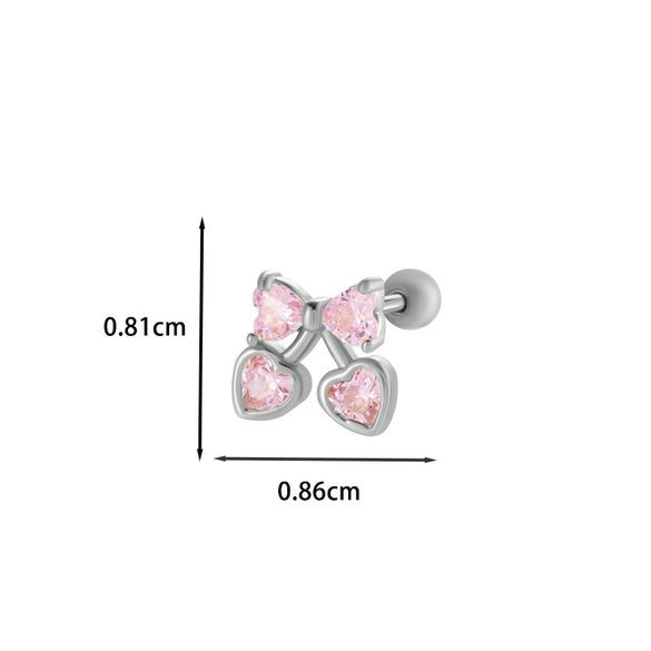 Wholesale Ear Bone Nail Copper Inlaid Zircon Stainless Steel Princess Style Heart Pattern Electroplated For Women