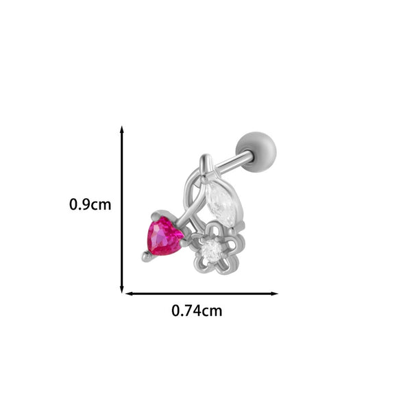 Wholesale Ear Bone Nail Copper Inlaid Zircon Stainless Steel Princess Style Heart Pattern Electroplated For Women