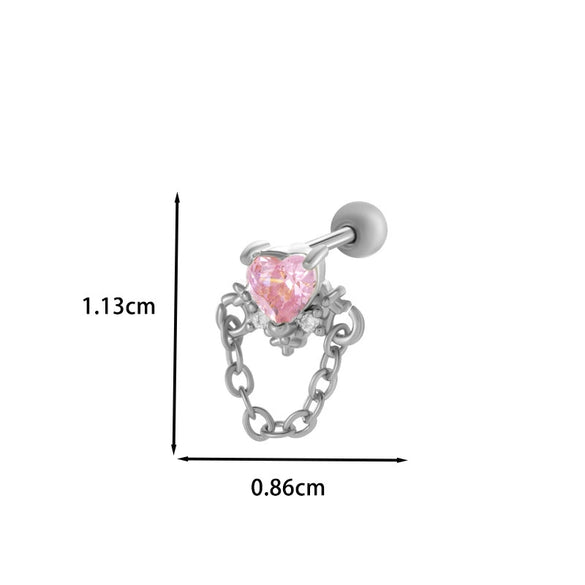 Wholesale Ear Bone Nail Copper Inlaid Zircon Stainless Steel Princess Style Heart Pattern Electroplated For Women