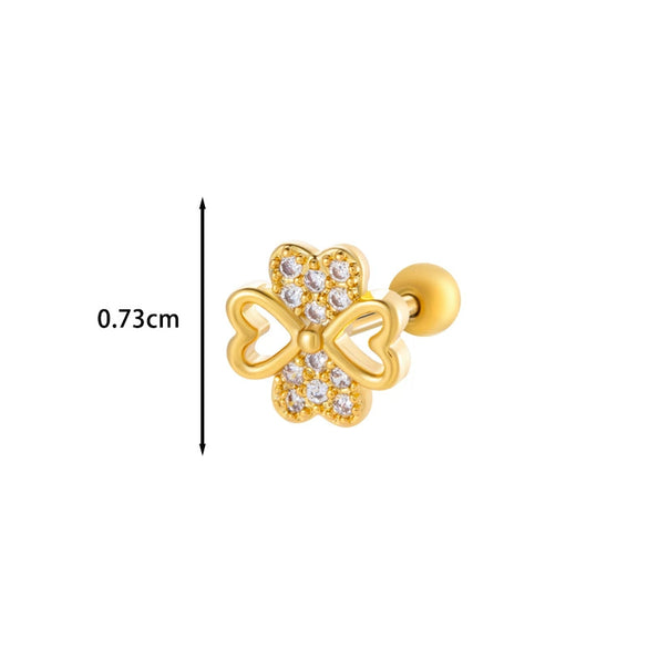 Wholesale Ear Bone Nail Stainless Steel Copper Inlaid Zircon Girlish Butterfly Bow Heart Pattern Electroplated
