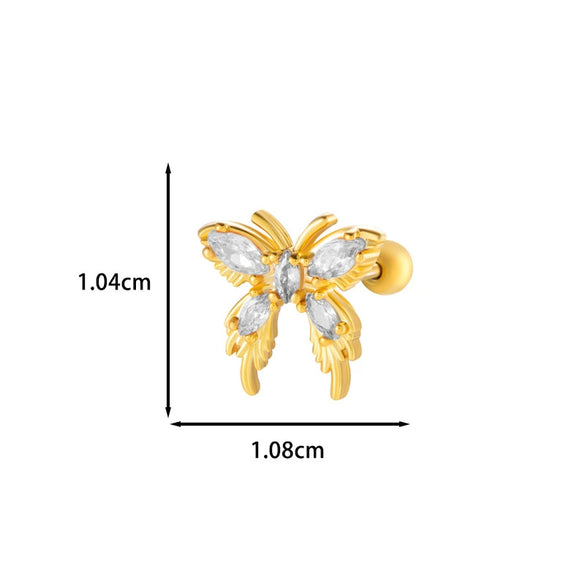 Wholesale Ear Bone Nail Stainless Steel Copper Inlaid Zircon Girlish Butterfly Bow Heart Pattern Electroplated