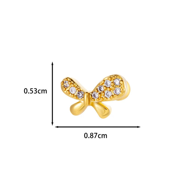 Wholesale Ear Bone Nail Stainless Steel Copper Inlaid Zircon Girlish Butterfly Bow Heart Pattern Electroplated