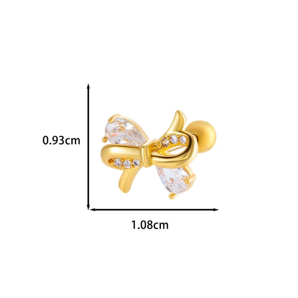 Wholesale Ear Bone Nail Stainless Steel Copper Inlaid Zircon Girlish Butterfly Bow Heart Pattern Electroplated